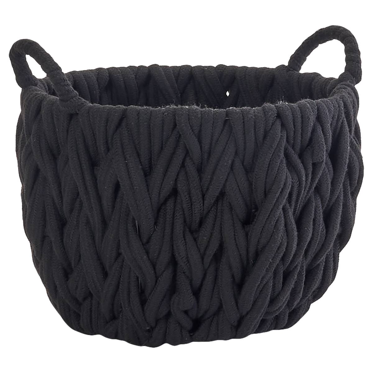 Extra Small Black Braided Round Chunky Cotton Rope Basket