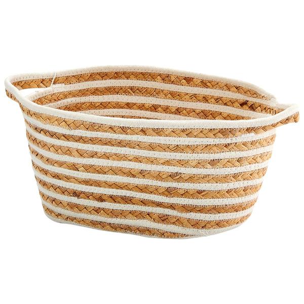 Heritage Small White Stripe Rope Hyacinth Shelf Tote