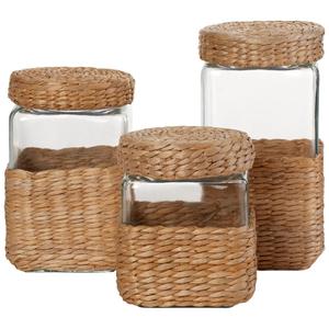 Gourmet Kitchen Natural Rush Square Glass Canister with Lid alternate view
