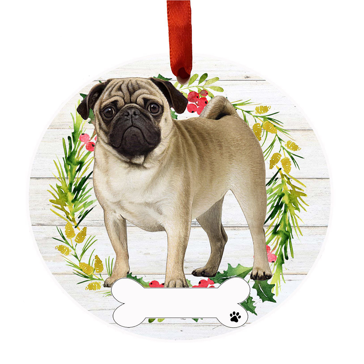 E&S Pets Pug Full Body Wreath Ornament