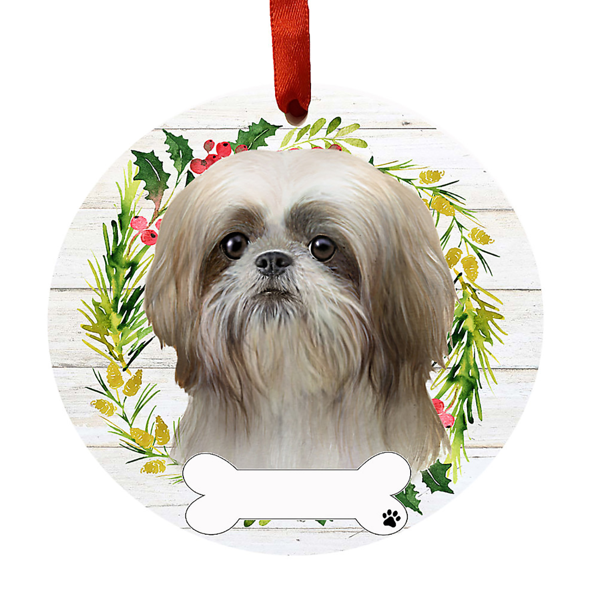 E&S Pets Tan And White Shih Tzu Wreath Ornament