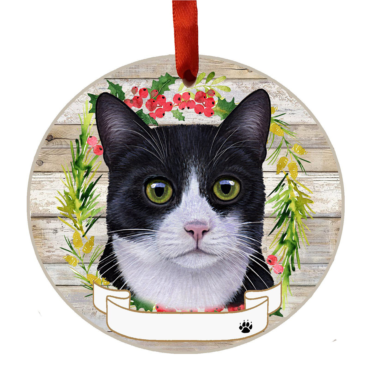 E&S Pets Black And White Cat Wreath Ornament