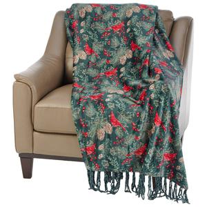 Mountain Ridge Christmas Cardinals Fringe Popcorn Throw