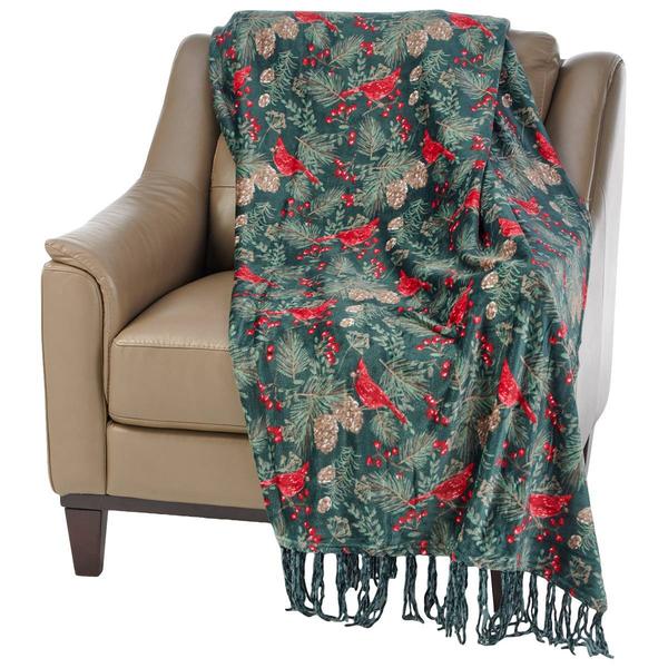 Mountain Ridge Christmas Cardinals Fringe Popcorn Throw