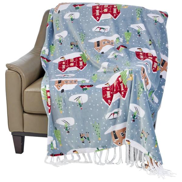 Mountain Ridge Ski Village Fringe Popcorn Throw