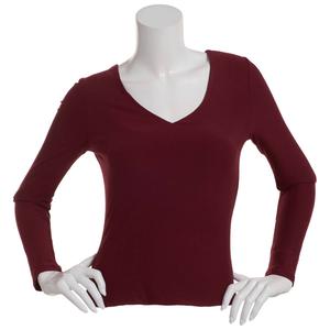 Juniors 7th & Hudson Long Sleeve Double Layer Deep V-Neck Tee