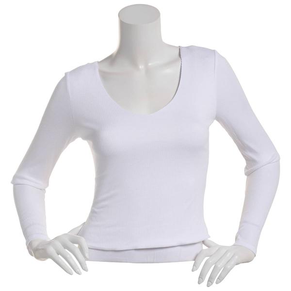 Juniors Derek Heart Ribbed Long Sleeve Double Layer V-Neck Tee alternate view