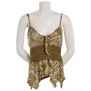 Juniors Derek Heart Mix Print Crochet Hanky Hem Camisole - Olive