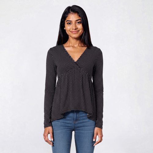 Juniors Derek Heart Jersey Dot Surplice Babydoll Top