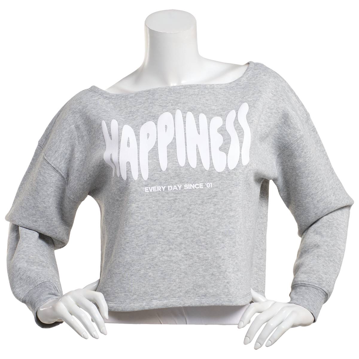 Juniors Derek Heart Happy Squad Cropped Graphic Sweatshirt