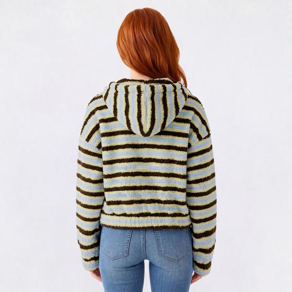 Juniors Derek Heart Striped Sherpa Control Waist Hooded Jacket alternate view