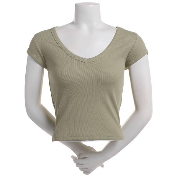 Juniors Derek Heart Ribbed Cap Sleeve V-Neck Tee