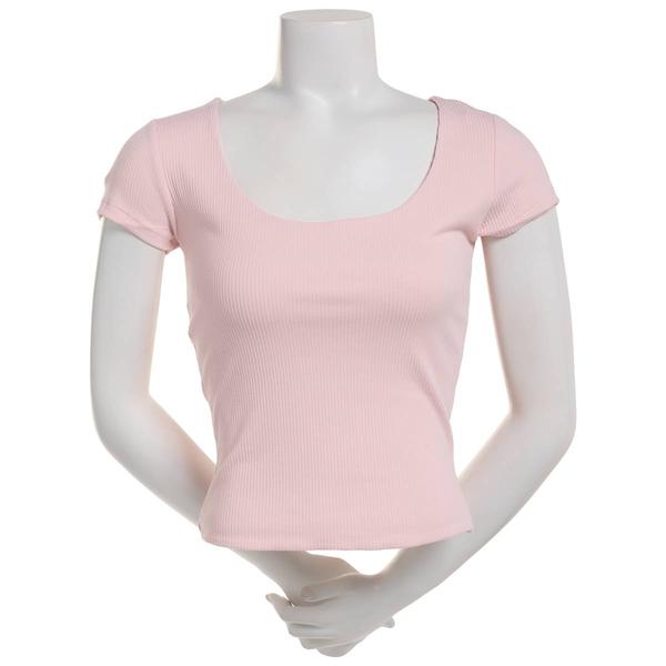 Juniors Derek Heart Ribbed Scoop Neck Double Layer Tee
