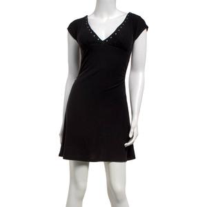 Juniors Derek Heart Solid Yum Stud Trim V-Neck Skater Dress