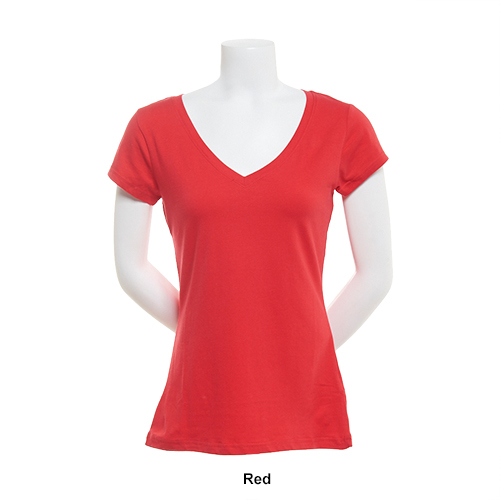 Juniors Aveto Solid Cap Sleeve V-Neck Soft Stretch Knit Tee