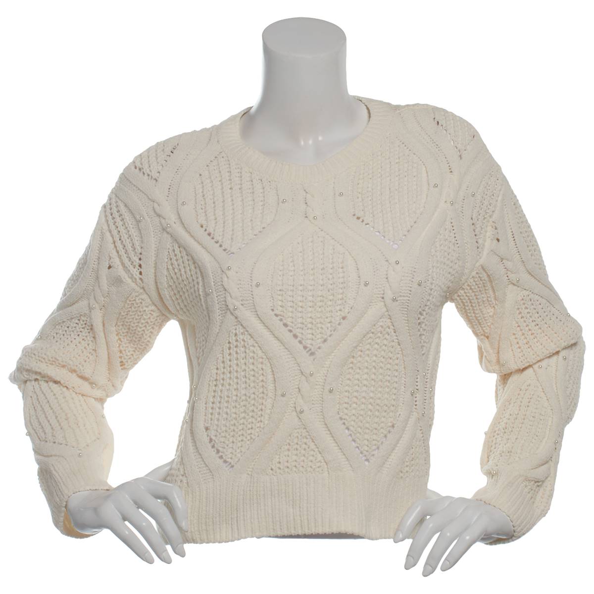 Juniors Derek Heart Pearl Cable Knit Pullover Sweater