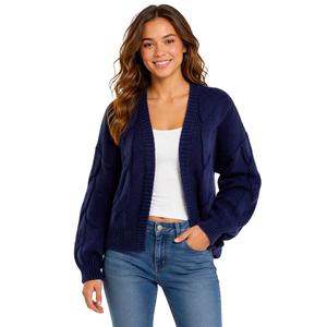 Juniors Derek Heart Cable Knit Open Front Cropped Cardigan alternate view