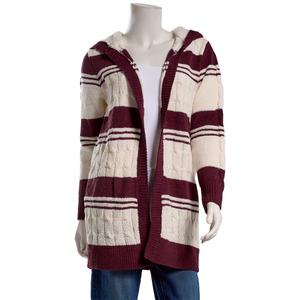 Juniors Derek Heart Matte Chenille Stripe Hoodie Cardigan