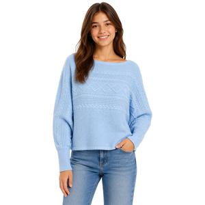Juniors Derek Heart Mix Stitch Cable Boat Neck Dolman Sweater alternate view