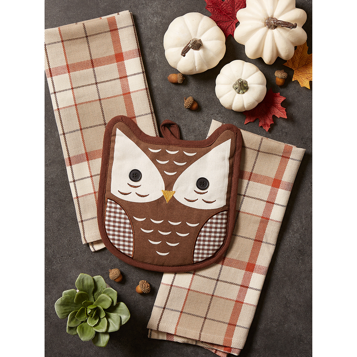DII(R) Autumn Owl Potholder And Kitchen Towel Set Of 3
