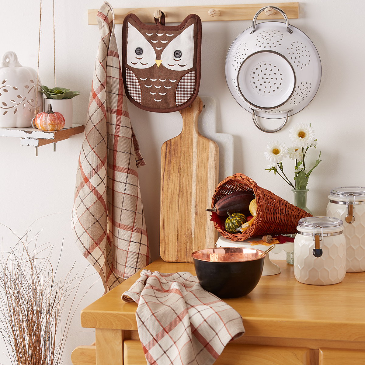 DII(R) Autumn Owl Potholder And Kitchen Towel Set Of 3