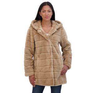 Womens Sebby Grooved Faux Fur Coat with Hood