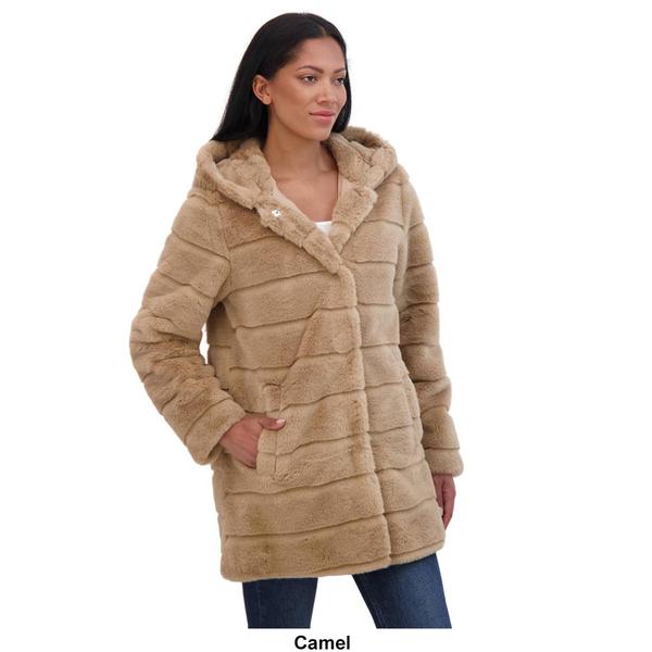 Womens Sebby Grooved Faux Fur Coat with Hood alternate view