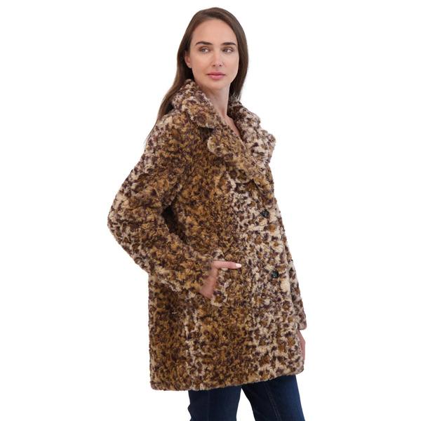 Womens Sebby Crushed Faux Fur Leopard Coat with Notch Collar alternate view