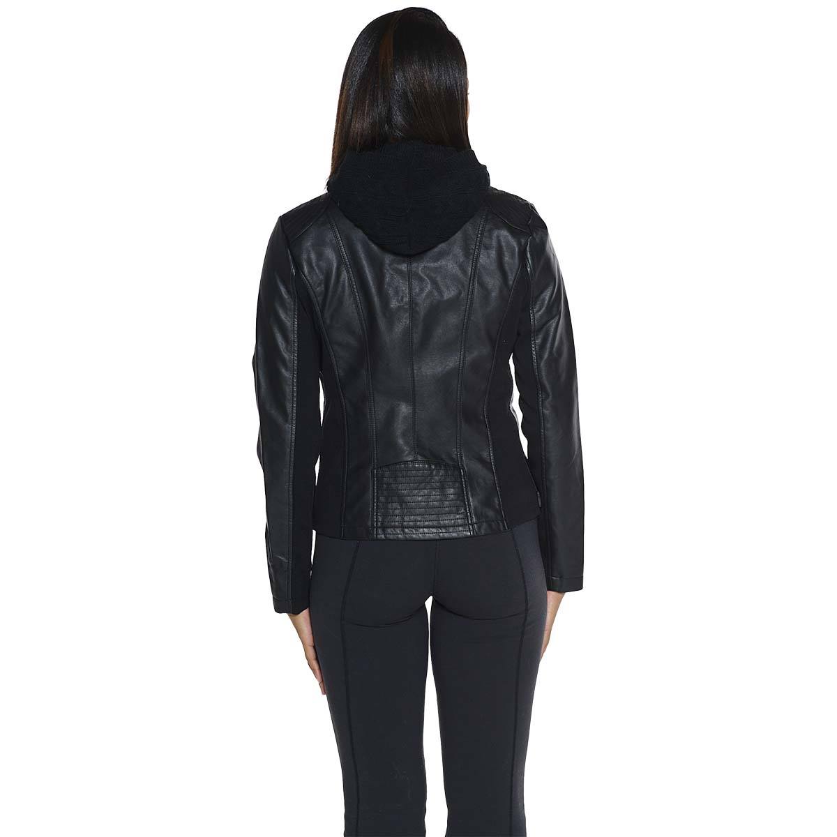 Plus Size Sebby Faux Leather Jacket W/Scuba & Knit Hoodie