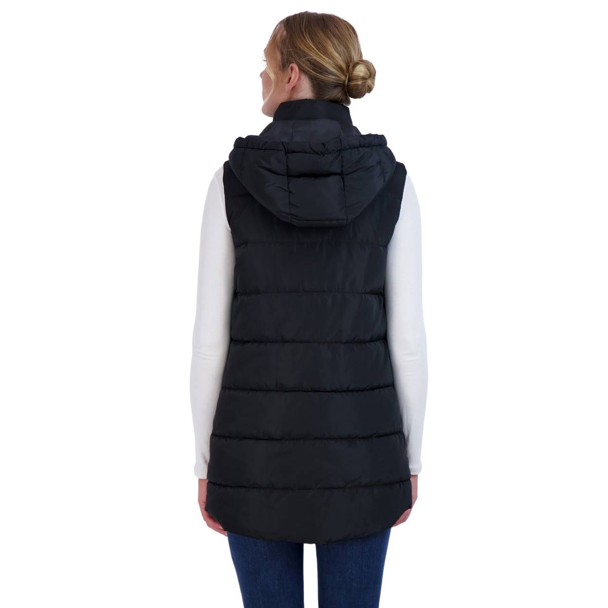 Womens Sebby Collection Long Puffer Vest with Detachable Hood