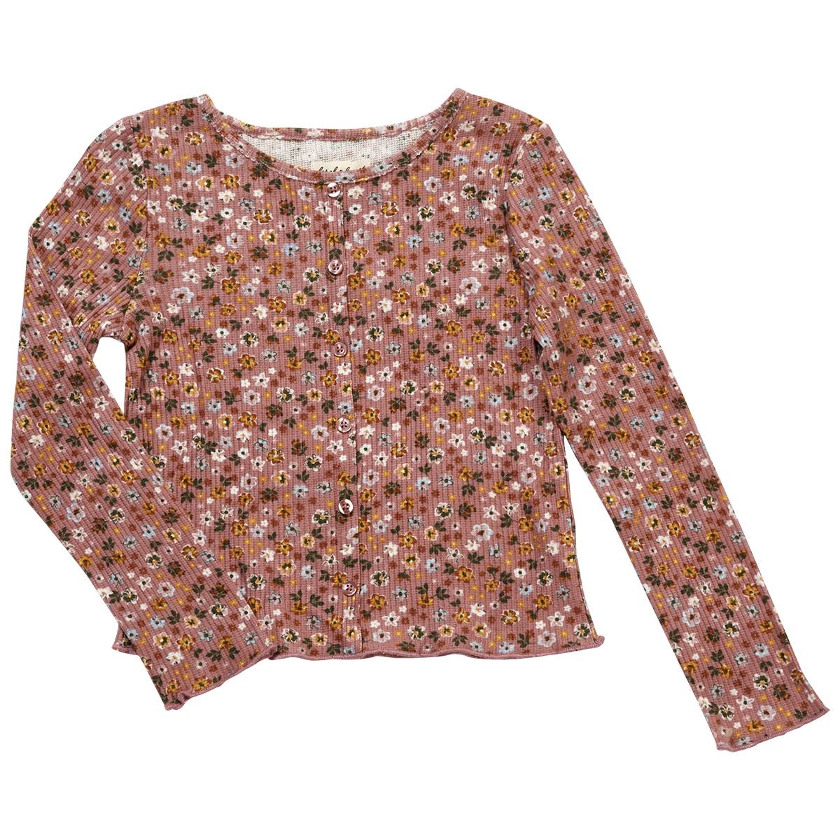 Girls (7-16) Derek Heart Floral Brushed Rib Top - Ash Rose