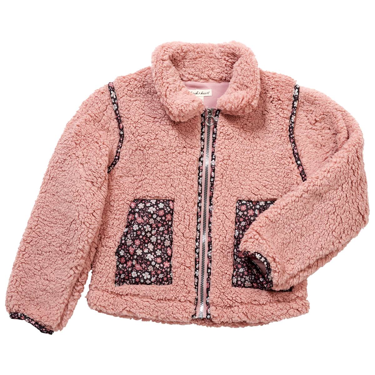 Girls (7-16) Derek Heart Sherpa Jacket With Floral Pockets