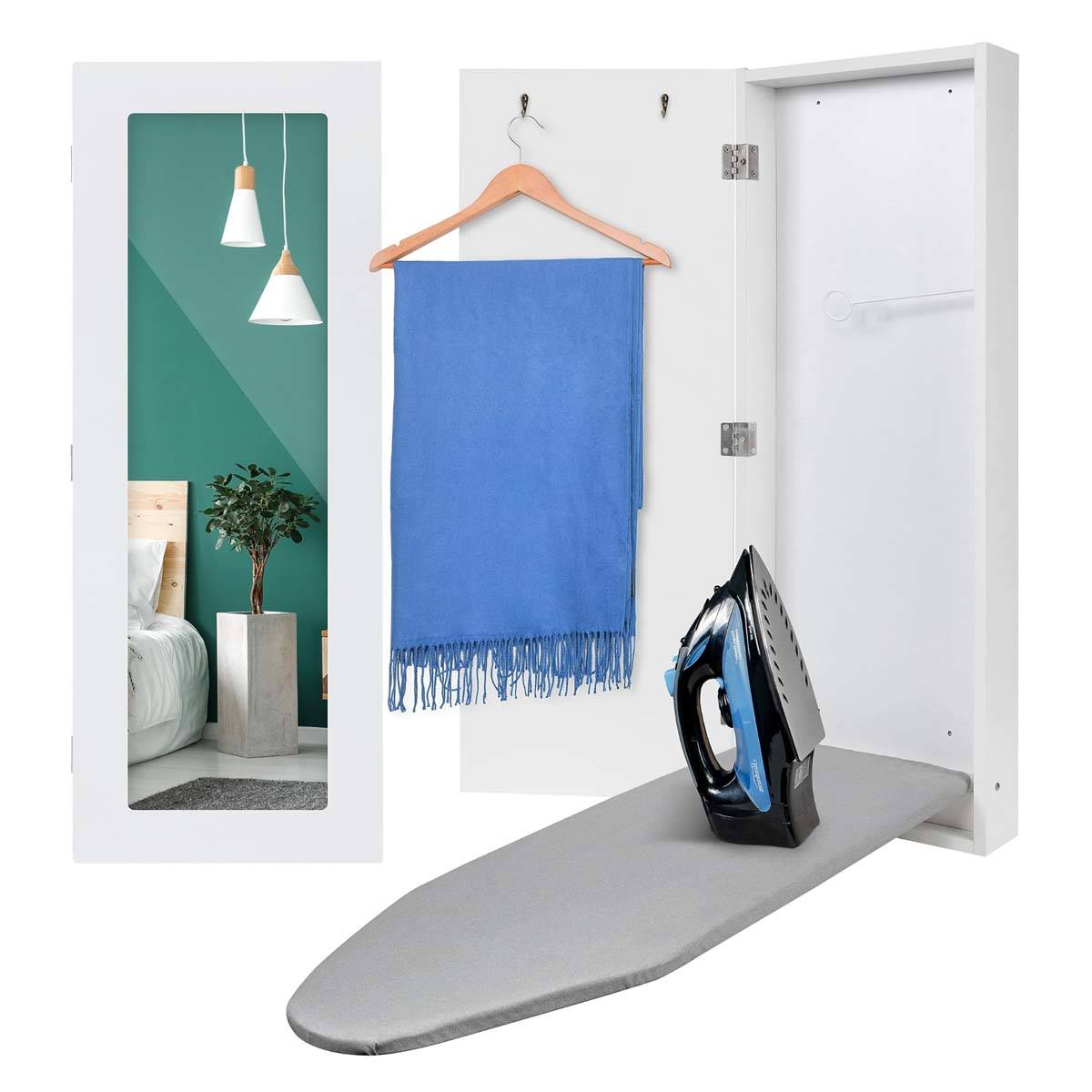 Ivation Wall Mounted Left Side Door Ironing Board W/ Mirror