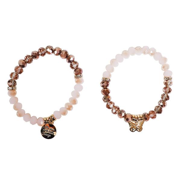 Beautiful Blessings 2pc. Stretch Beaded Butterfly Charm Bracelets