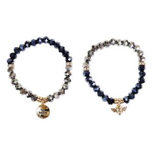 Beautiful Blessings 2pc. Stretch Beaded Bee Charm Bracelets