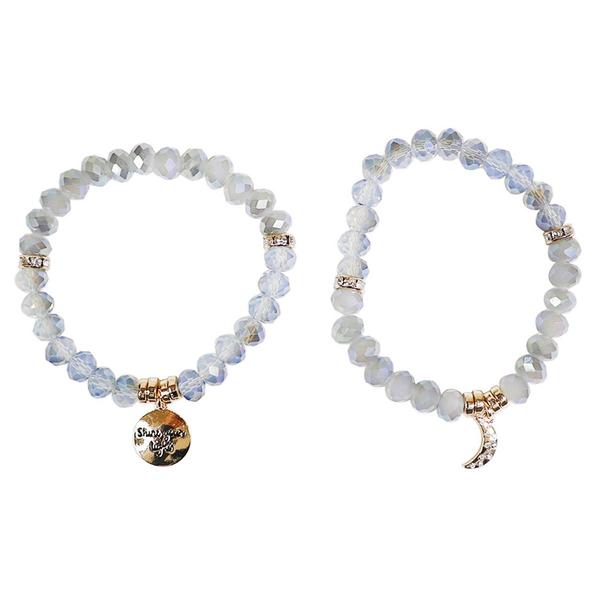 Beautiful Blessings 2pc. Stretch Beaded Moon Charm Bracelets