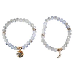 Beautiful Blessings 2pc. Stretch Beaded Moon Charm Bracelets