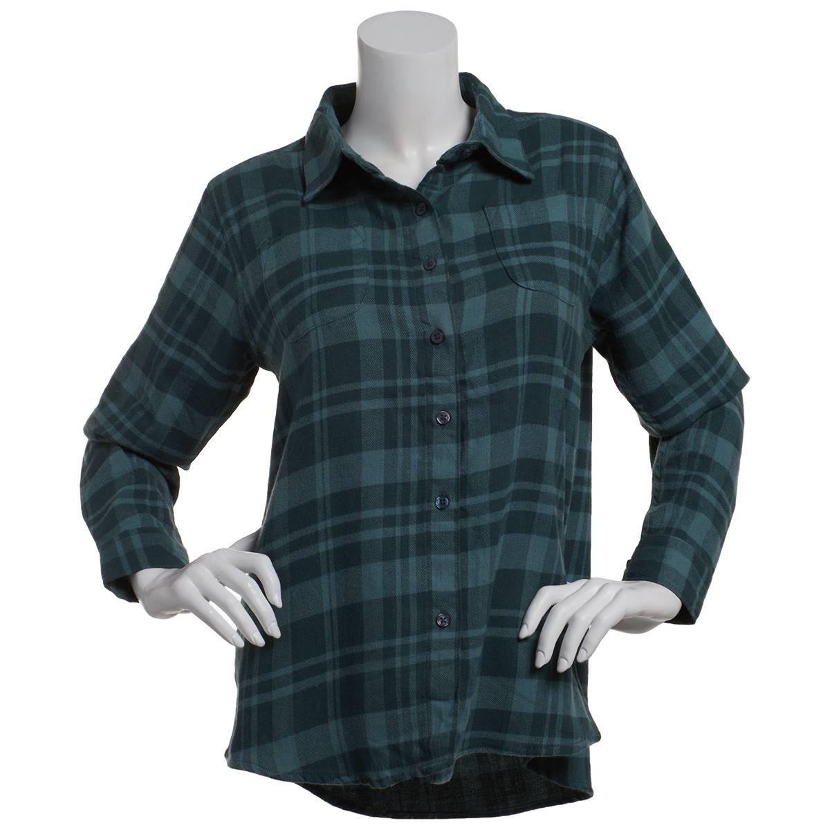 Womens Mountain Ridge Long Sleeve Flannel Button Down - Sea Moss