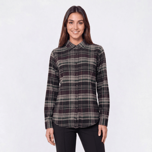 Womens Mountain Ridge Long Sleeve Plaid Flannel - Black Coffee