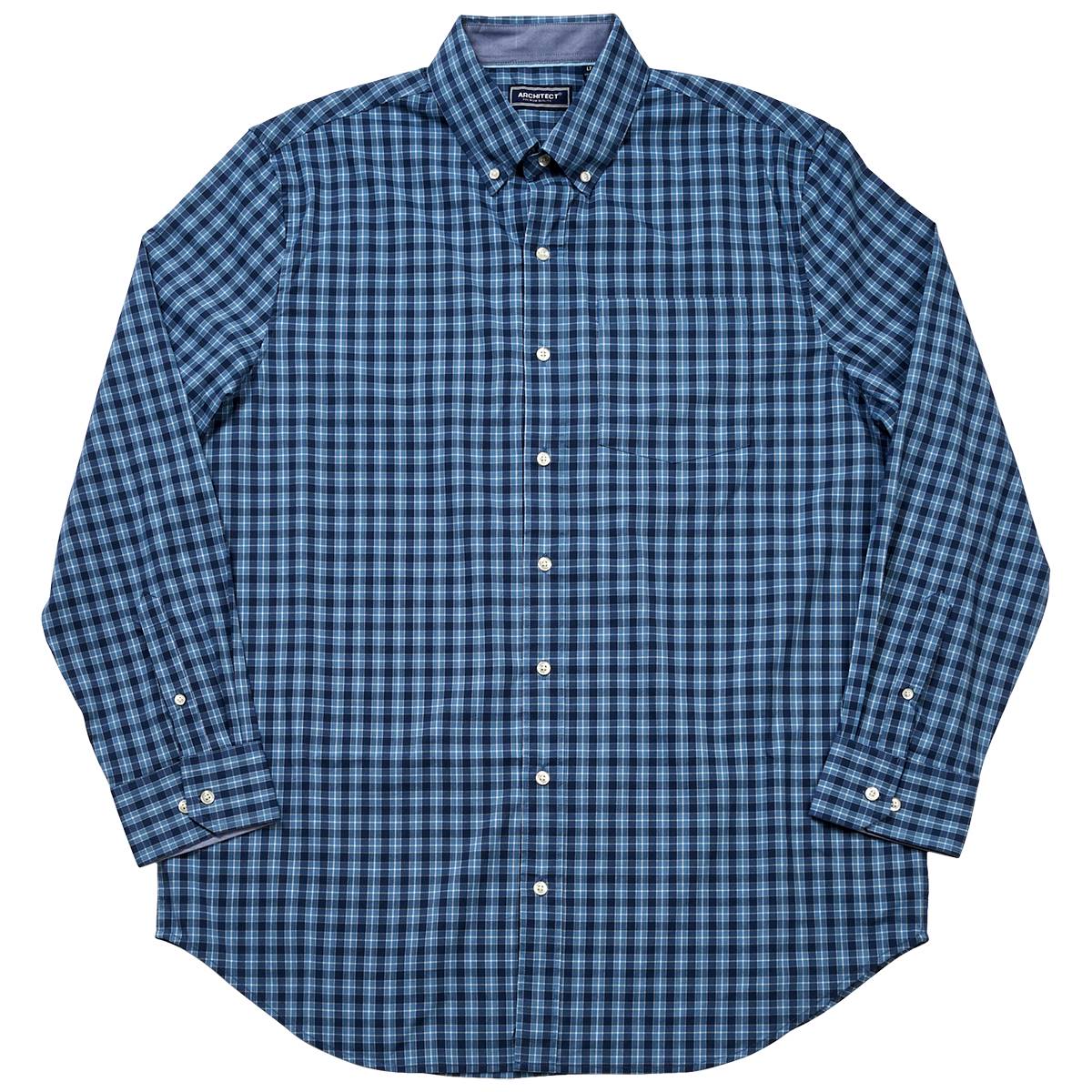 Mens Big & Tall Architect(R) Plaid Button Down Shirt - Navy Blue