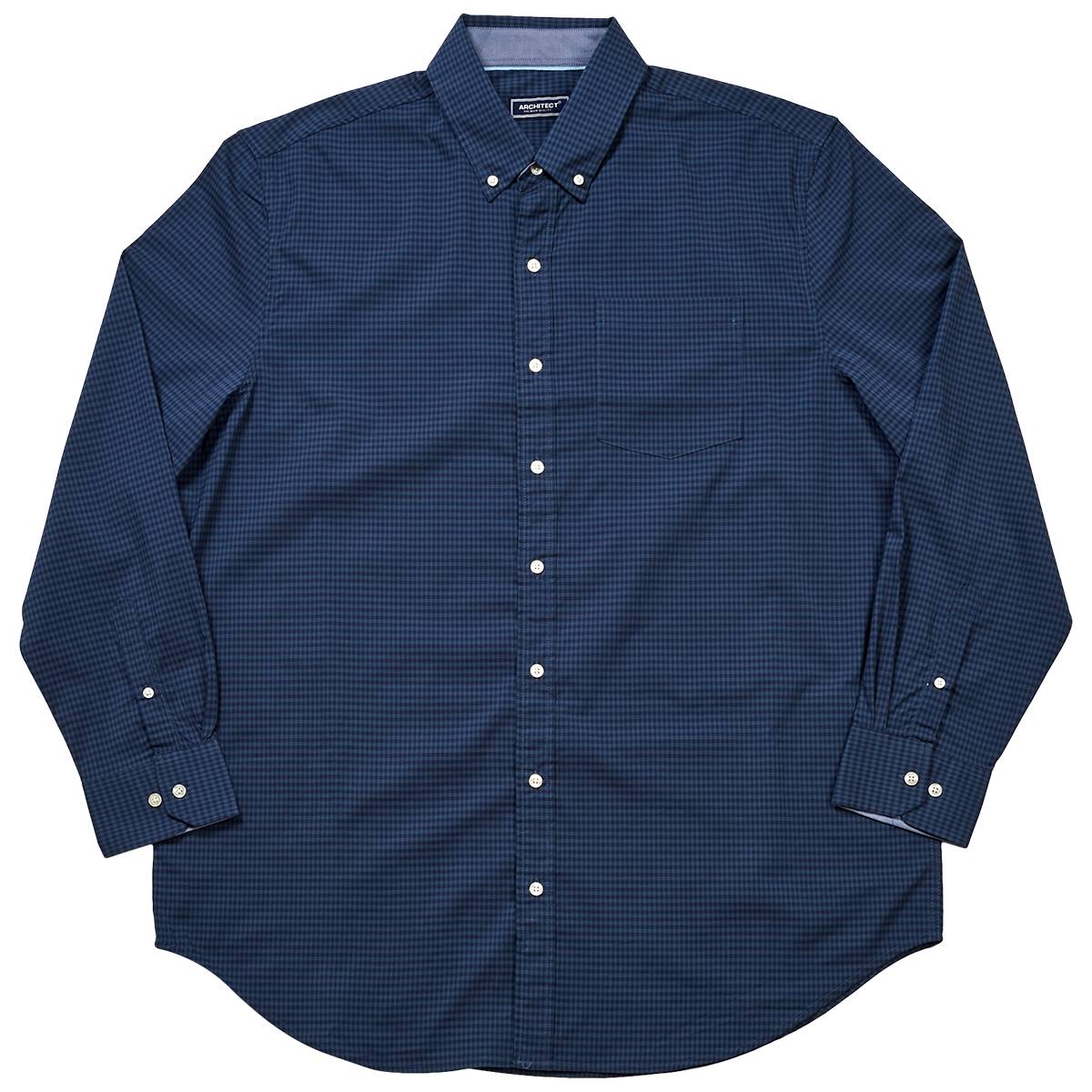 Mens Big & Tall Architect(R) Gingham Button Down Shirt-Blue Revive