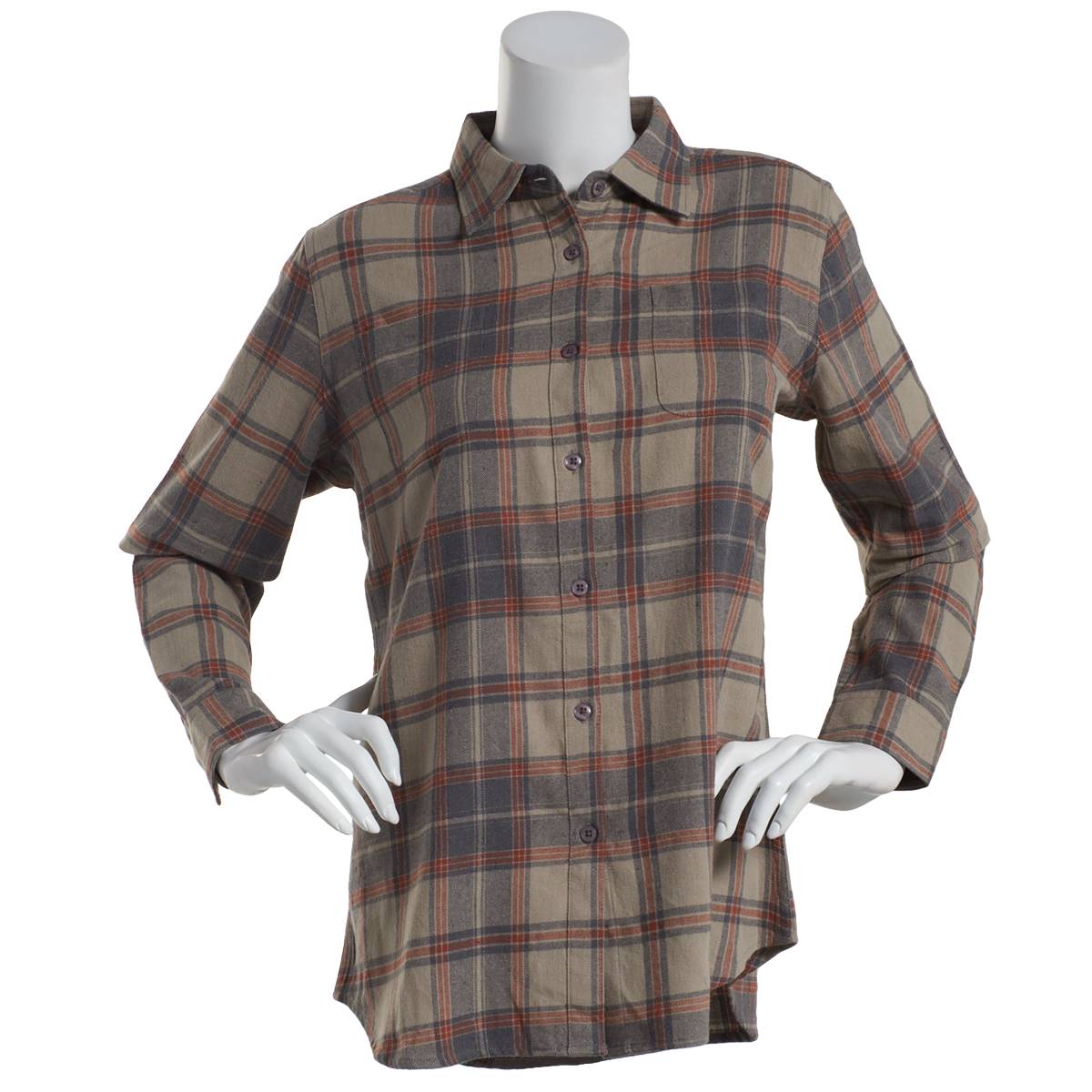 Petite Alpine Lakes Button Down Flannel Top-Taupe