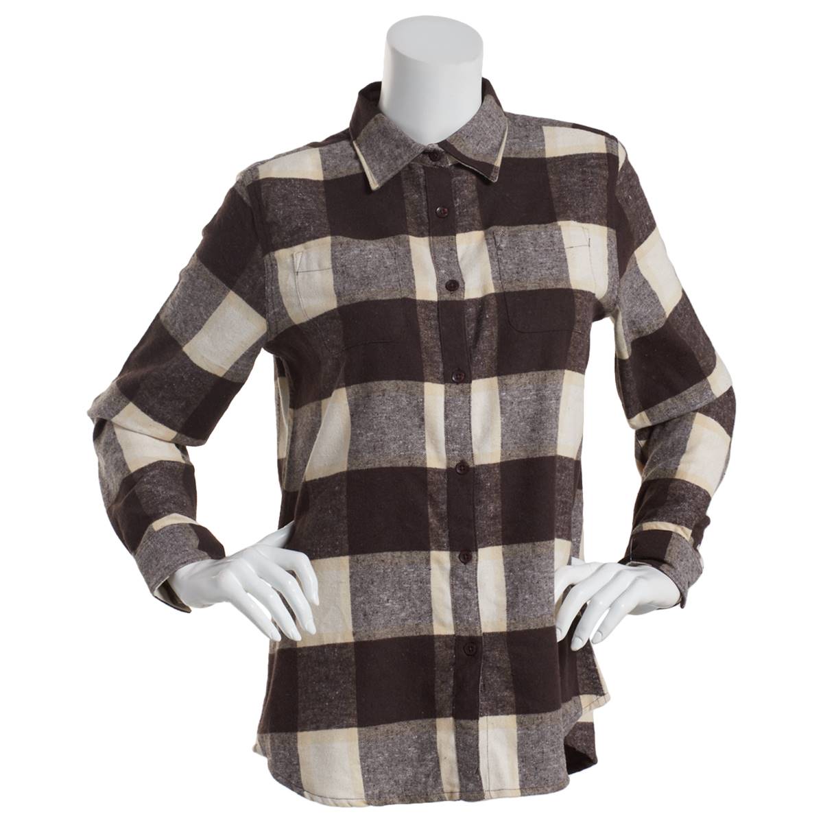 Womens Alpine Lakes Long Sleeve Button Down Flannel-Mole Black