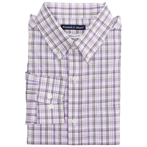 Mens Preswick & Moore(R) Regular Fit Plaid Dress Shirt - Eggplant