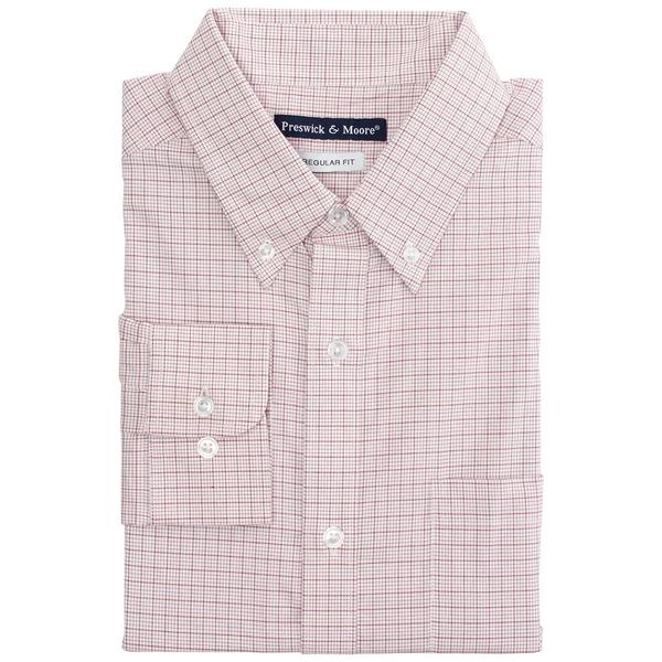 Mens Preswick & Moore(R) Regular Fit Plaid Dress Shirt - Red/White