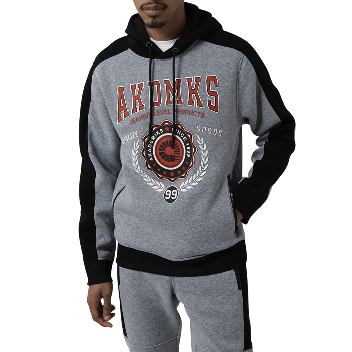 Young Mens Akademiks Pullover Color Block Hoodie - Heather Grey