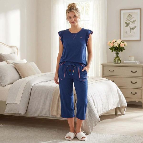 Womens Ocean Pacific Ruffle Sleeve Pointelle Pajama Set