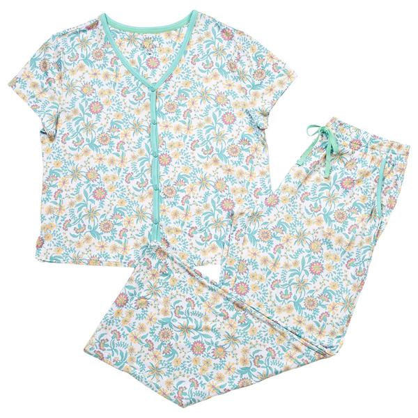 Plus Size White Orchid Botanical Floral Long Leg Pajama Set alternate view
