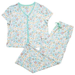 Plus Size White Orchid Botanical Floral Long Leg Pajama Set alternate view