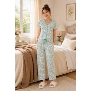 Plus Size White Orchid Botanical Floral Long Leg Pajama Set